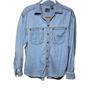 Liz Wear chambray  Blue Denim Button down shirt long sleeve Western top Size M